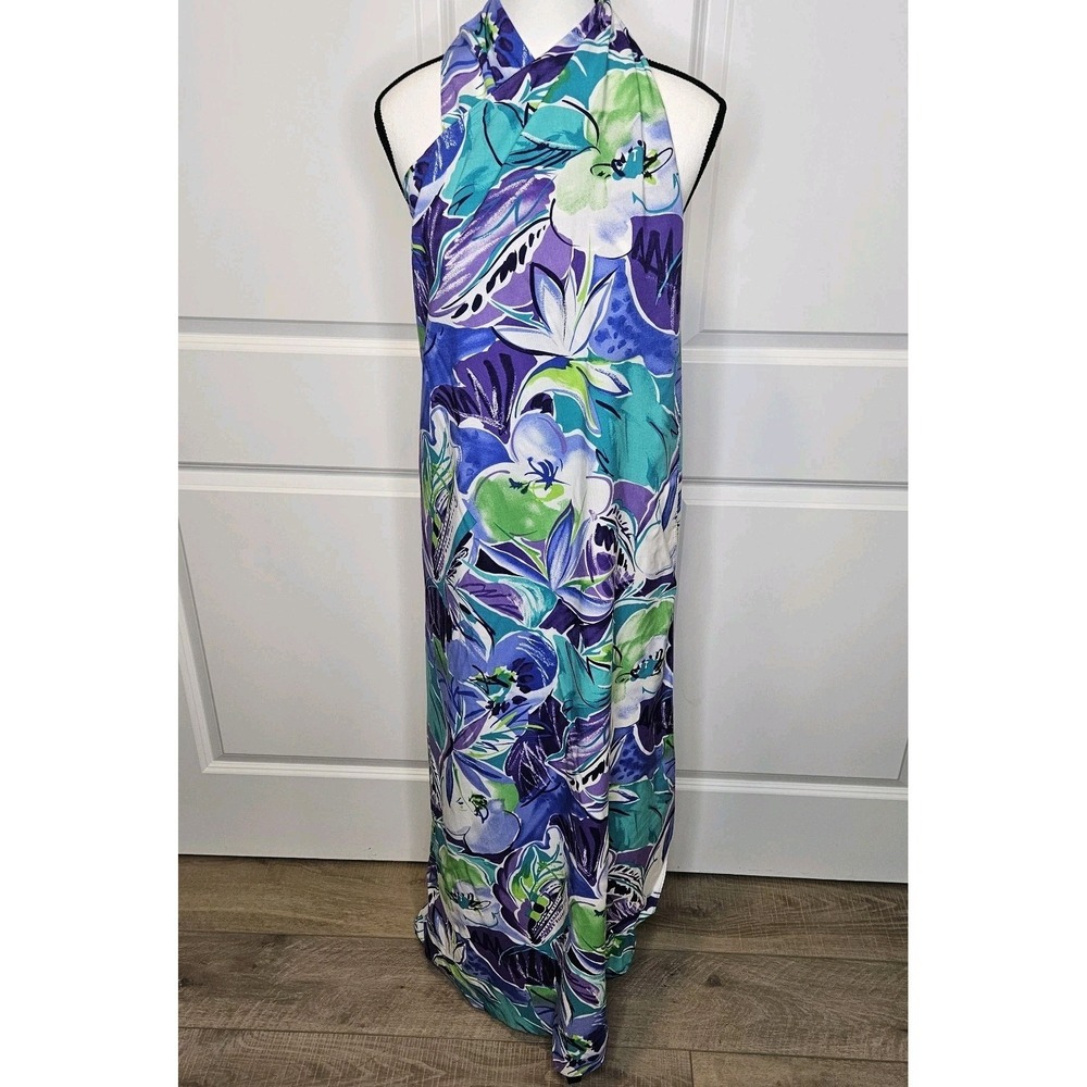 NWT‎ Hilo Hattie Wrap Halter Dress Sarong Pareo Long Floral Cruise Ship One Size